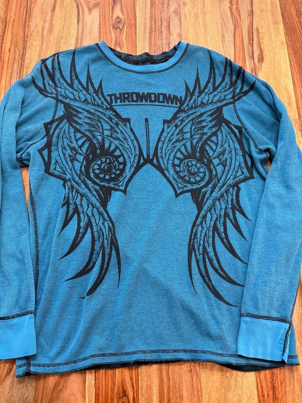 Vintage MMA Throwdown  Reversible Waffle Knit Thermal Long Sleeve Shirt